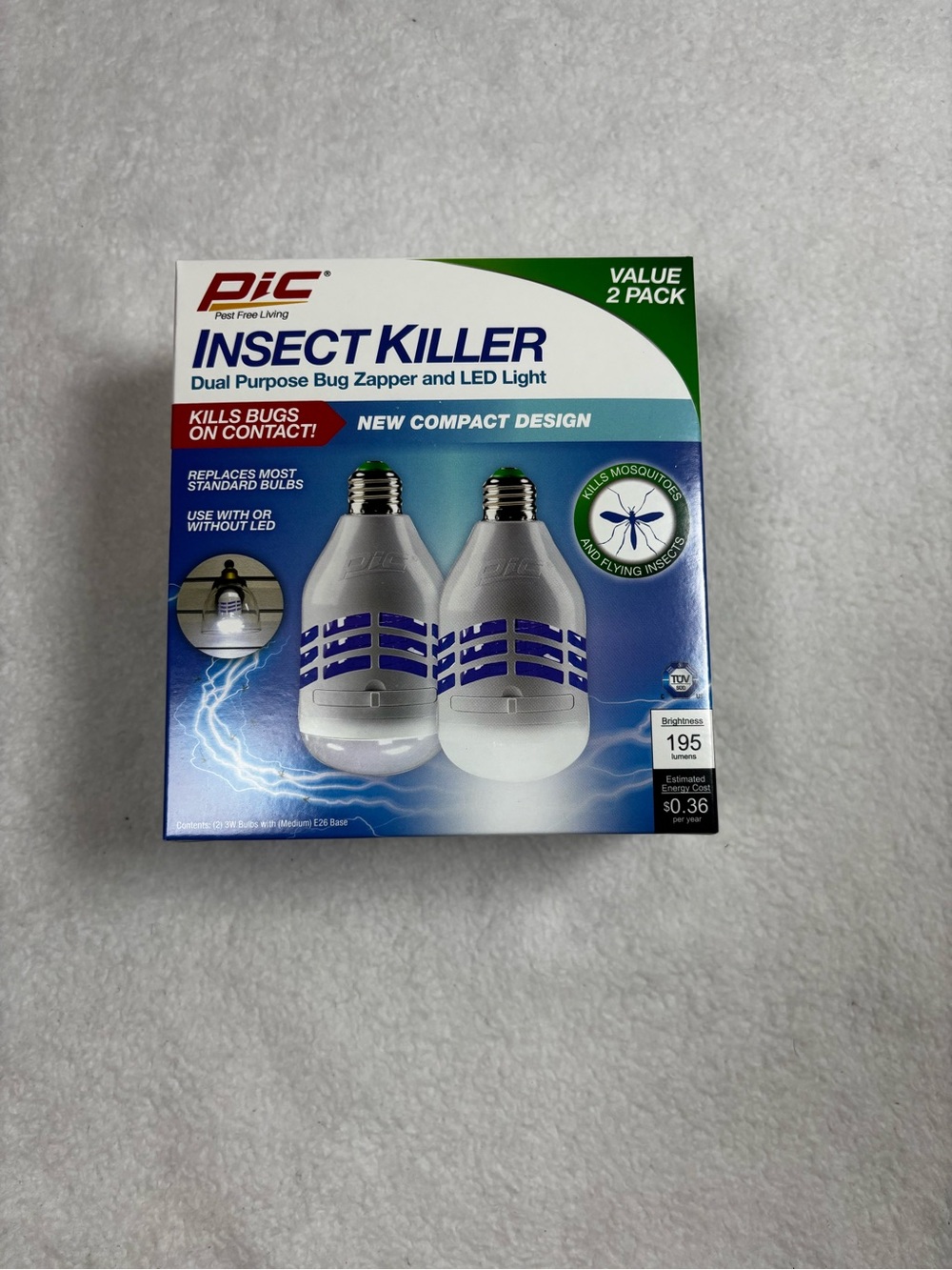 PIC Insect Killer Dual Purpose Bug Zapper & LED Light Bulbs - 2 Pack - New